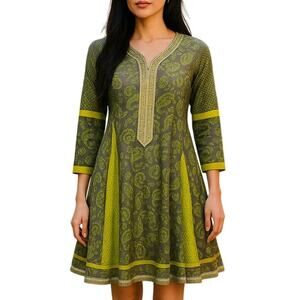 Cottage Core Dress Womens Small Green Paisley Polka Dot